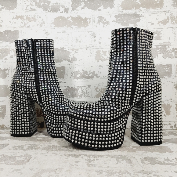 NEW Steve Madden Black Silver Cobra Rhinestones Ankle Platform Boots T725 - Picture 5 of 11